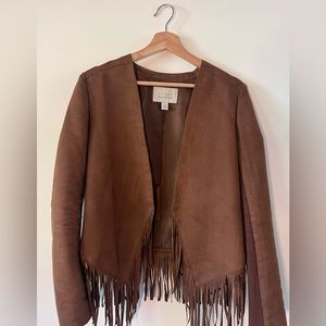 Brown fringe jacket by Hinge